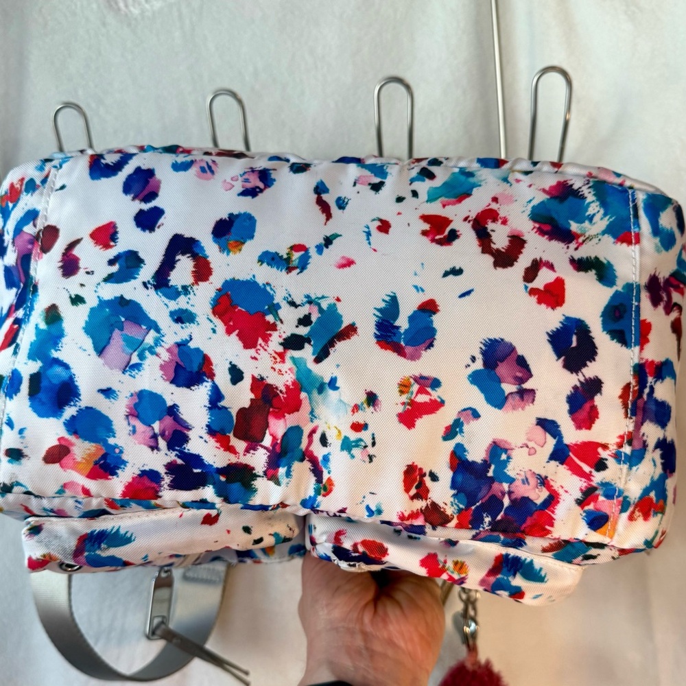 Juicy Couture Paint Splatter Nylon Satchel Shoulder Bag Crossbody Pom Pom Y2K - Picture 3 of 13